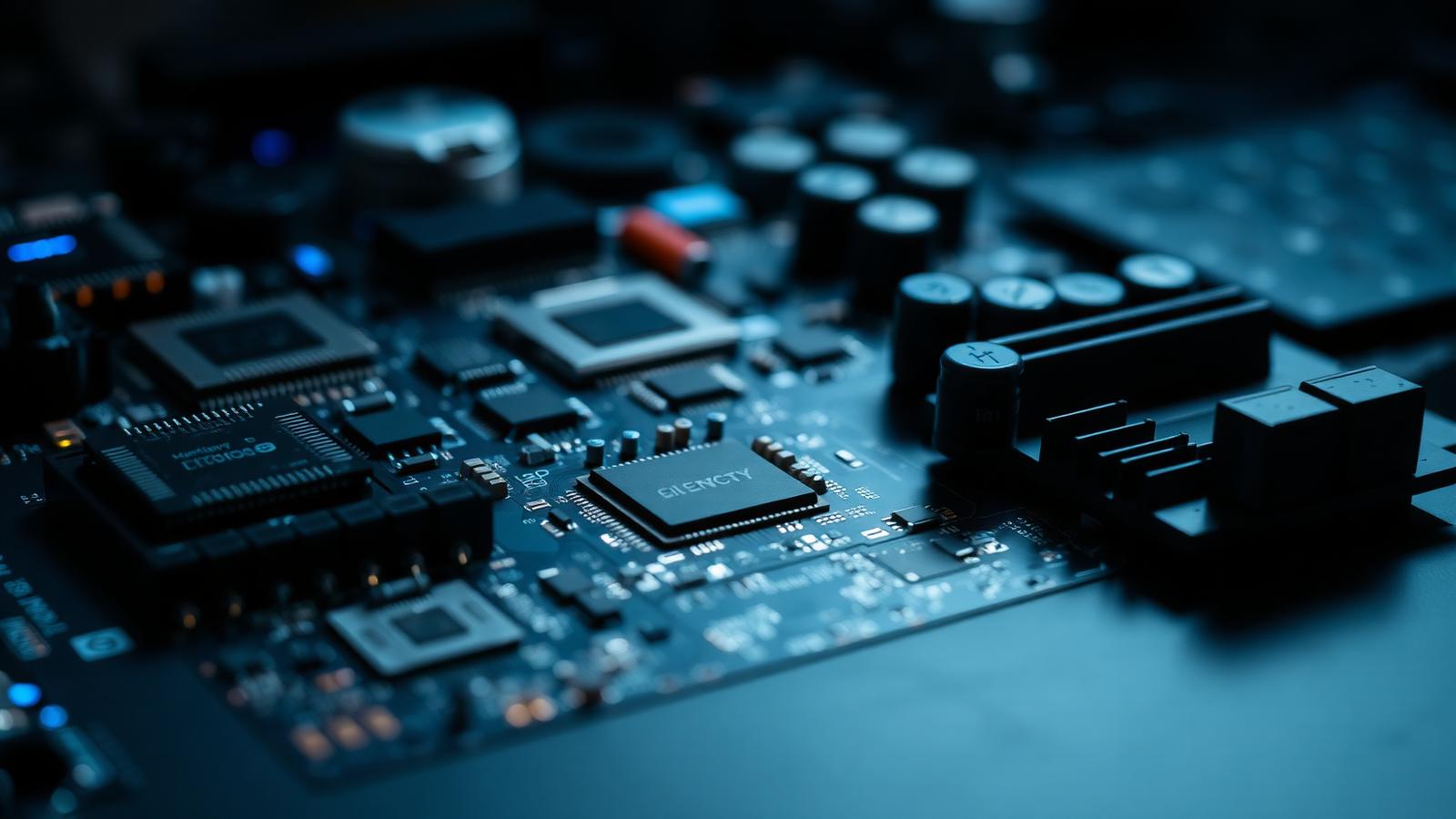 Electronic components and integrated circuits on a printed circuit board